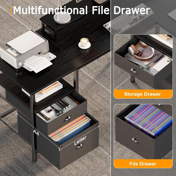 FiftyNineInch LShaped Desk With Black StorageDrawers Unit