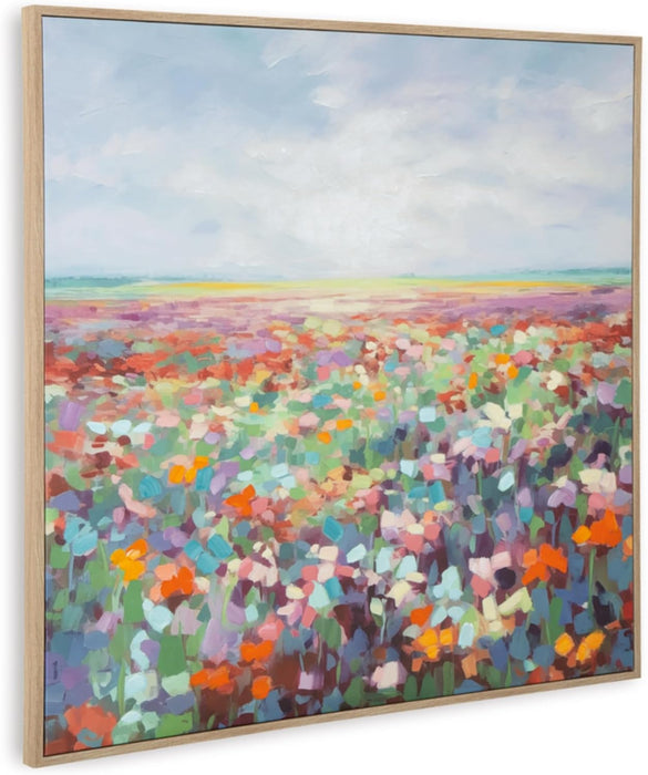 Sethford Classic Hand Painted Flower Wall Art 48 X 48 Inches, Blue & Orange