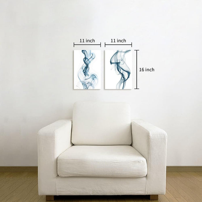 Abstract Pictures Painting Canvas - 2 Piece Blue Smoke Abstract Wall Art for Living Room Bedroom Office Wall Deocr