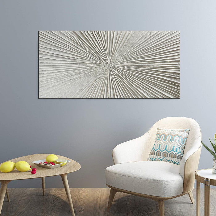 - White Thick Texture Abstract Wall Art Oil Painting Hand-Painted Minimalist Modern Art Paintings Home Living Room Room Dining Room Bedroom Wall Decorative Art Oil Painting 24X48Inch