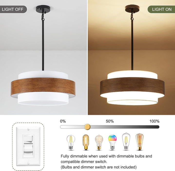 20Inch Farmhouse Chandelier Woodgrain Five Light Drum