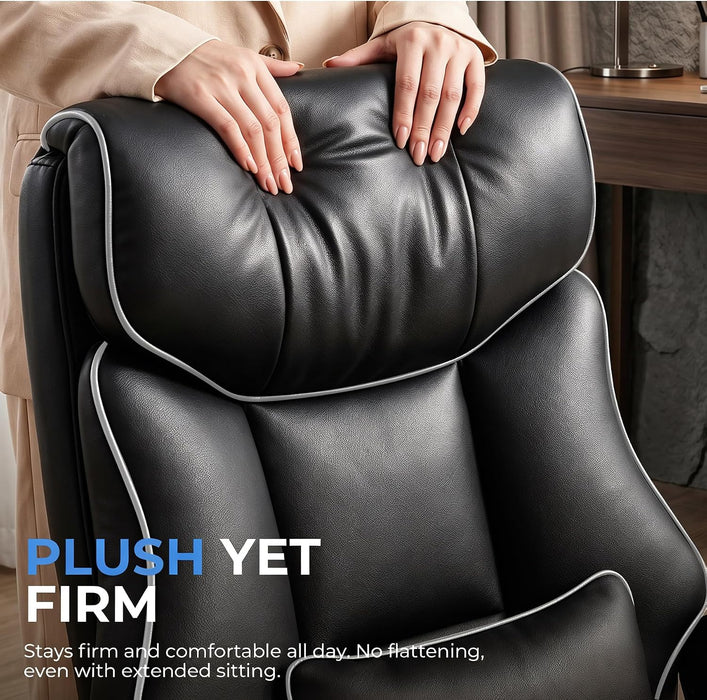 Big and Tall Office Chair,Heavy Duty Gaming Chair with Foot Rest and Wide Pocket Spring Cushion Reclining Height Adjustable for Home Office Work, Comfy Pu Leather Black-White