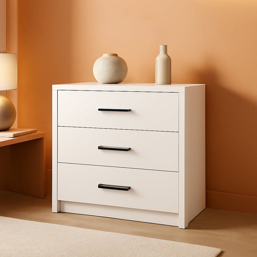 3 Drawer Dresser for Bedroom, Wood Samll Chest of Drawers with Wide Storage Organizer, Mid-Century Modern Tall Nightstand for Closet, Entryway, Hallway, White