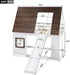 Twin over Twin House Bunk Bed Frame with Roof,Window,Ladder and Slide for Boys Girls, White & Brown