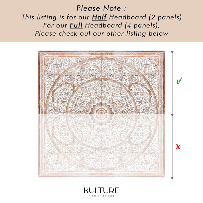 Queen Wood Headboard White-Wash | Carved Full Headboard Only | Wooden Headboard Full Size Bed | Wall Mount Headboard Queen | Full Bed Headboard Panels (Queen, Sumber, Antic)