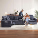Oversized Modular Sectional Sofa with 2 Power Recliner, 5-Seater L-Shaped Corduroy Reclining Couch with Storage Console Charging Cup Holders, Fluffy Reclining Couches for Living Room,Grey