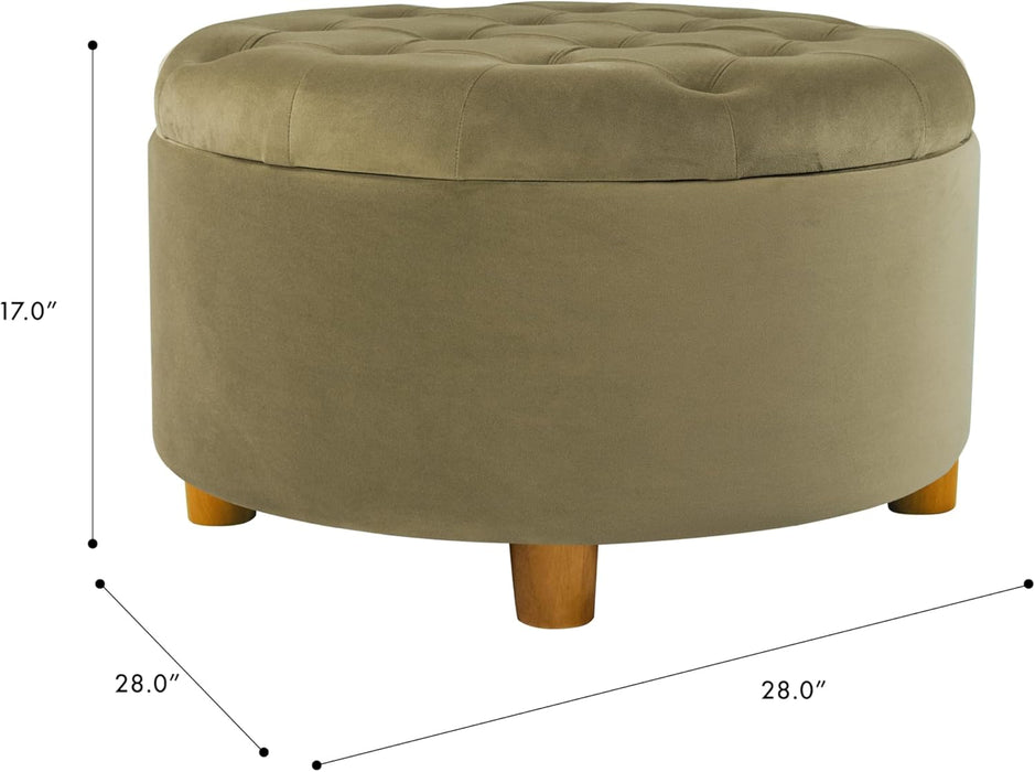 Home Decor | Button Tufted Velvet round Storage Ottoman | Ottoman with Storage for Living Room & Bedroom, Light Sage Green Velvet