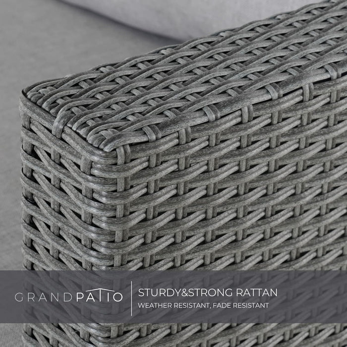 5 Pieces Wicker Outdoor Furniture Set,Patio Furniture Set with CSA Certification Fire Pit Table,Modular Sectional Sofa Sets with Olefin Cushions, 50,000 BTU Heat Output (Light Gray)