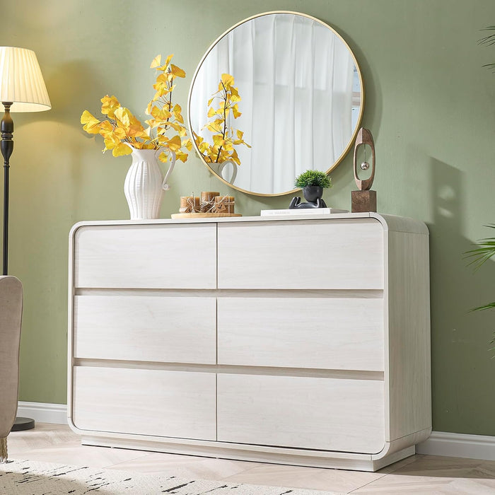 6 Drawer Dresser for Bedroom, 47" Wide Dresser with Large Storage, Rustic Wooden Chest of Drawers for Bedroom, Hallway, White