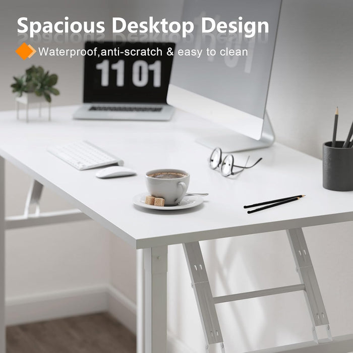 Folding Desk, 54 Inch Large Computer Desk for Home Office, No Install ed Study Student Writing Table Desk Workstation, White