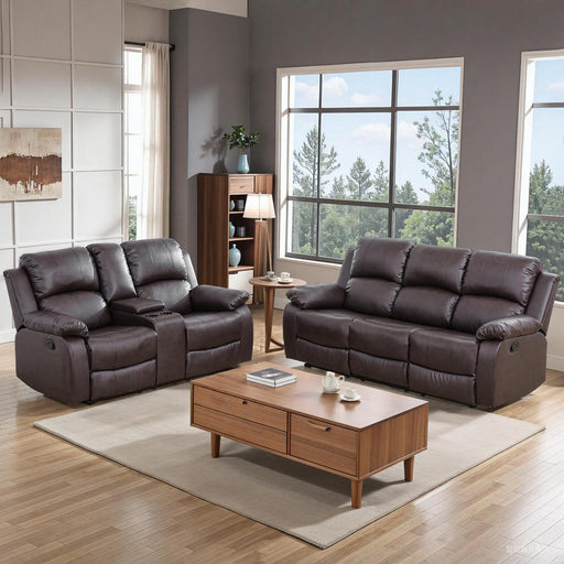 2 Pieces Leather Recliner Sofa Set，Recliner Sofa and Loveseat Sets for Living Room Furniture，Brown Reclining Couch with 4 Recliners for Living Room/Office/Theater Seating(Sofa Set 2 Pieces)