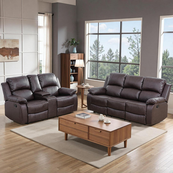 2 Pieces Leather Recliner Sofa Set，Recliner Sofa and Loveseat Sets for Living Room Furniture，Brown Reclining Couch with 4 Recliners for Living Room/Office/Theater Seating(Sofa Set 2 Pieces)