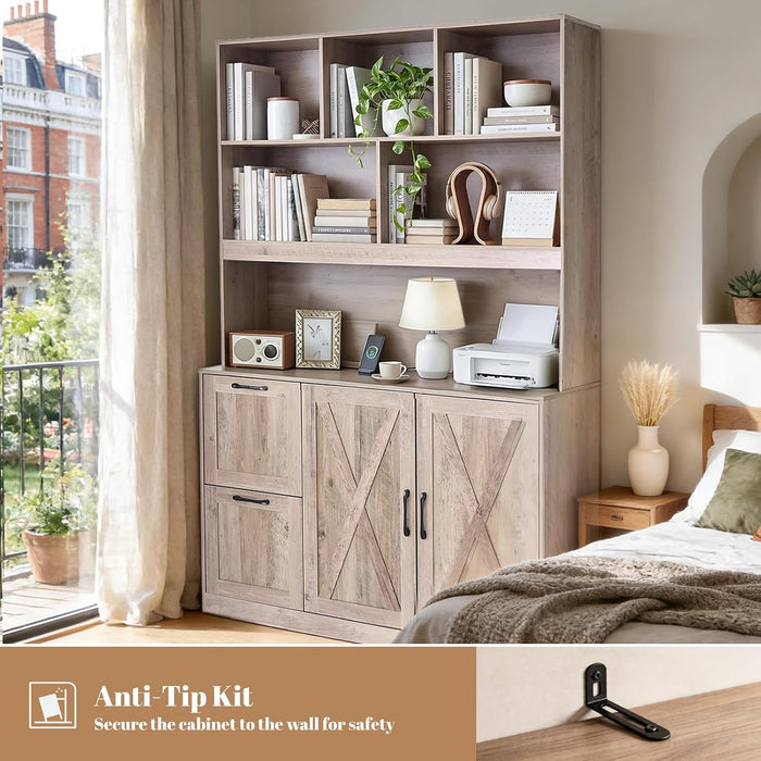LightBrown Executive Bookshelf Printer Stand With Outlet