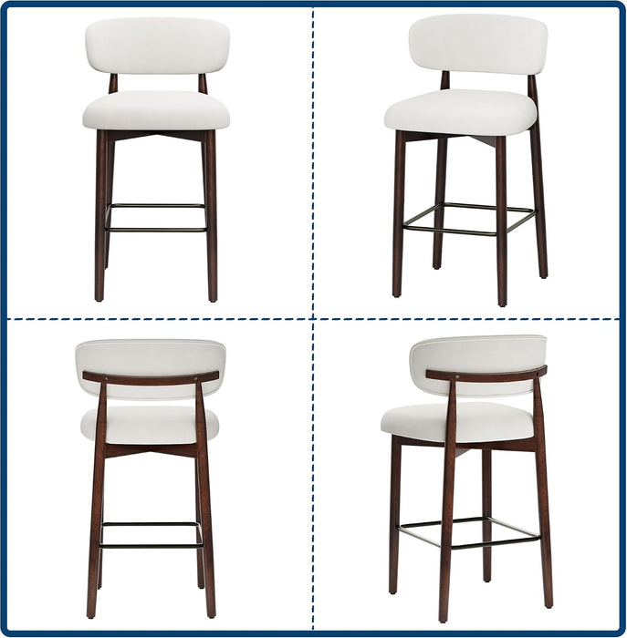 26″ Bar Stools Set of 4, Counter Height Bar Stools with Wood Legs, Upholstered Modern Kitchen Barstools with Back, Linen Fabric, Metal Footrest, for Kitchen Island Dining Room Bar, Beige