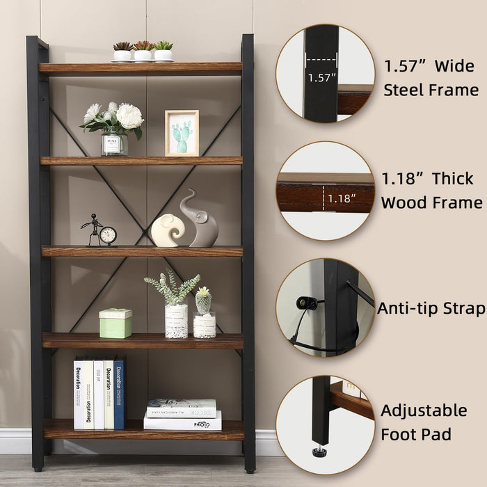 Five Tier Antique Industrial Etagere Bookshelf Brownstone