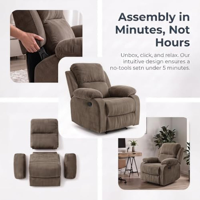 Manual Single Lounge Recliner Chair with Adjustable Backrest, Khaki