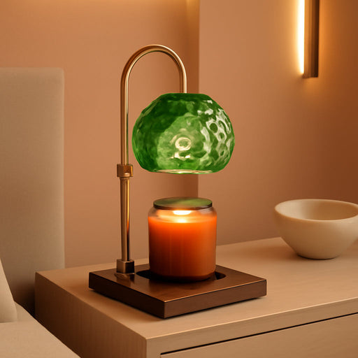 Candle Warmer Lamp Timer - Christmas Gifts for Women Mom, House Warming Gifts New Home Decor Modern Farmhouse Decor, Glass Candle Warmer Wax Melt with 2 Bulbs Green