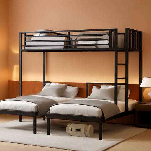 Twin over Twin over Twin Bunk Bed for 3 Kids, Heavy Duty Triple Bunk Bed with Guardrails and Ladder, Twin over Twin over Twin Triple Bunk for Kids, Teens, Black