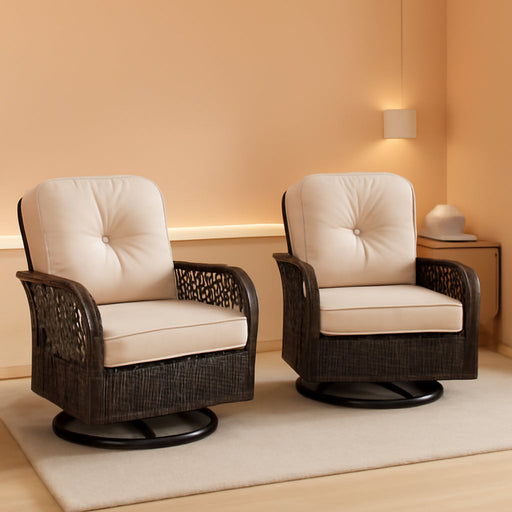 3 Piece Wicker Patio Furniture Set, Outdoor Swivel Chairs Set of 2