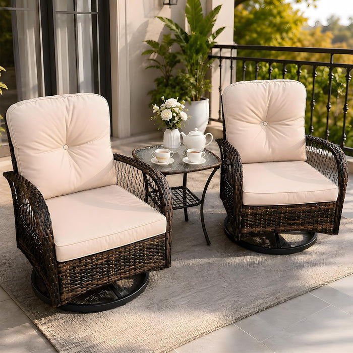 3 Piece Wicker Patio Furniture Set, Outdoor Swivel Chairs Set of 2