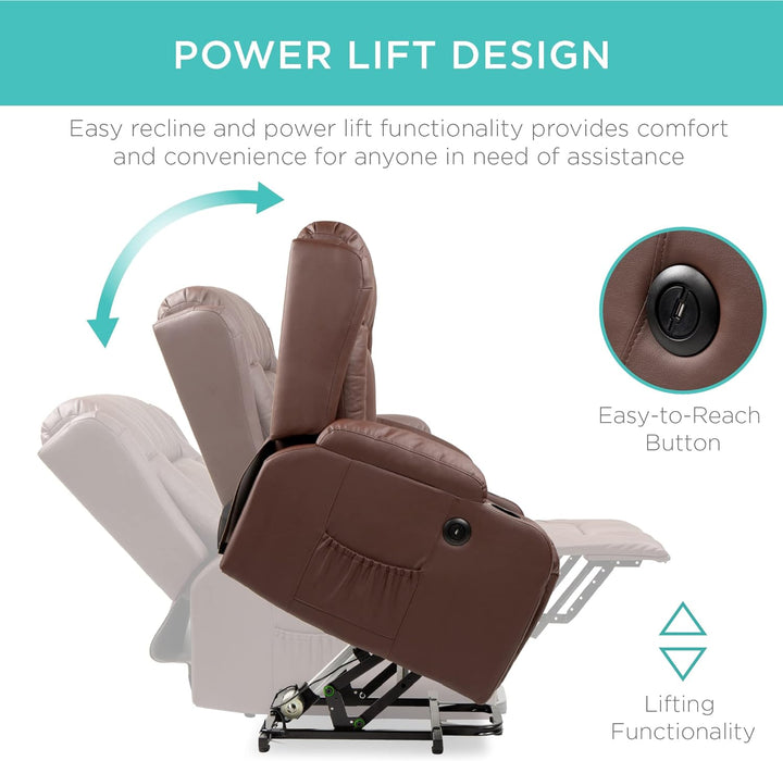 Power Lift Recliner Massage Chair with USB, Heat, and Cupholders