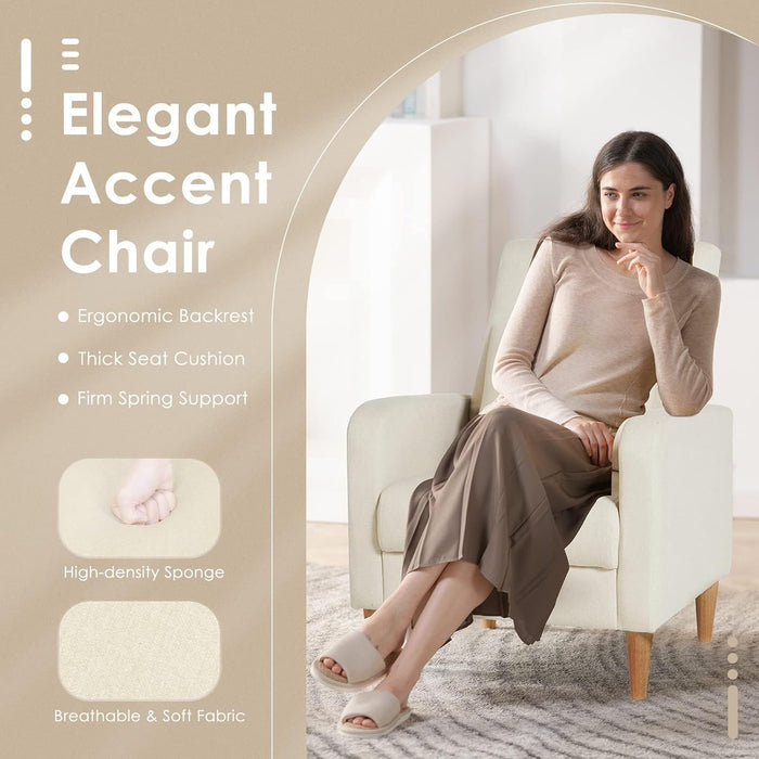 Beige Upholstered Accent Chair With Ergonomic Back