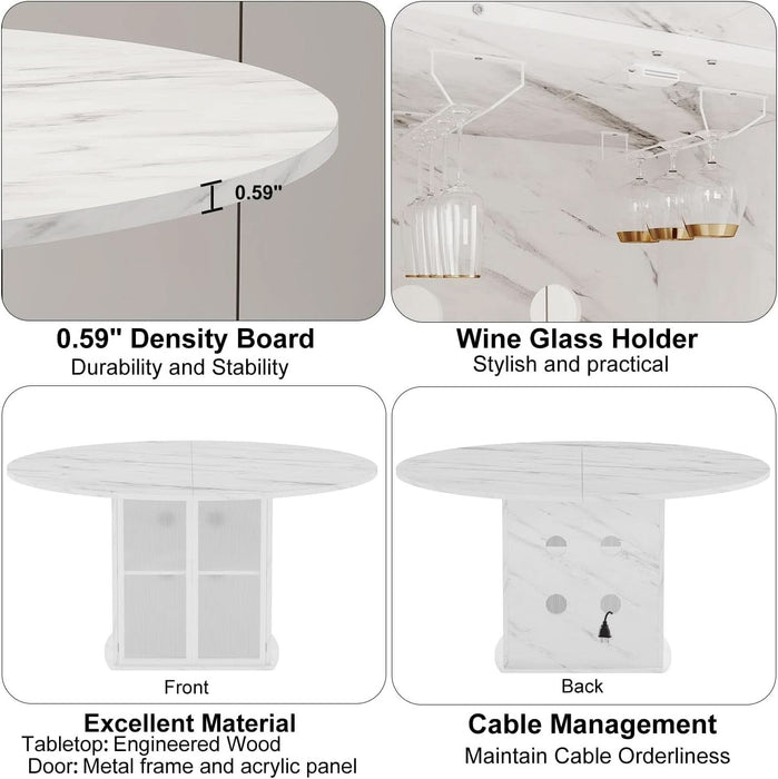 47" White Faux Marble round Dining Table with Storage for Dining Room
