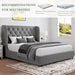 Grey King Bed Frame, Velvet Upholstered Platform Bed Frame with Headboard, Curved Wingback Design, Wooden Slats, No Box Spring, Noise Free, Easy Assembly