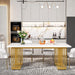 Modern Dining Table for 6-8 People, 70.8 Inches Long White Room Kitchen, Wood Kitchen with Gold Metal Legs, Rectangular Dinner Room, Family Gathering