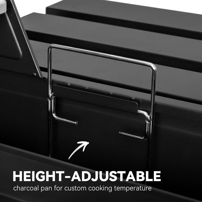 24-Inch Movable Charcoal BBQ Grill with Foldable Side Shelves, Temperature-Controlled, 461 Sq., Ideal for Backyard Party, Outdoor Picnic, Patio Cooking, Garden Grilling, Black