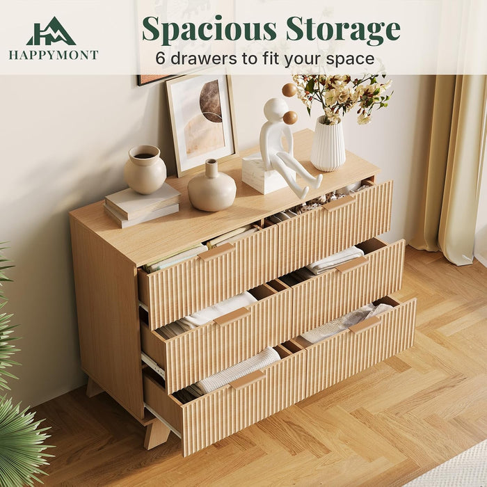 6 Drawer Dresser for Bedroom, Fluted 39.4" Wide Chest of Drawers