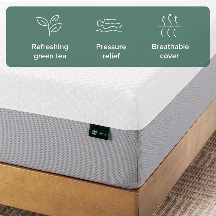 12 Inch Queen Green Tea Essential Memory Foam Mattress, Medium Feel