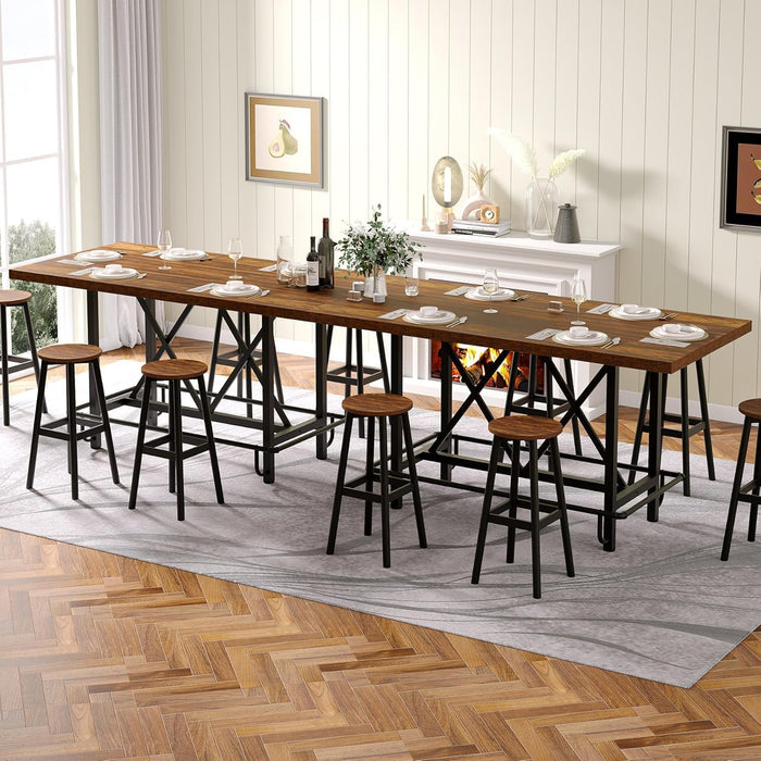 Dining Table for 6 People, Industrial Rectangular Kitchen Table with Metal Footrest, 35.43" Counter Height Dinner Table for Dining Room (Rustic Brown)
