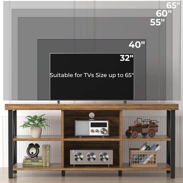 TV Stand for TV up to 65 Inches, Entertainment Center with 6 Storage Cabinet for Living Room, 55 Inch Farmhouse Television Stands Console Table, TV Stands for Living Room, Walnut