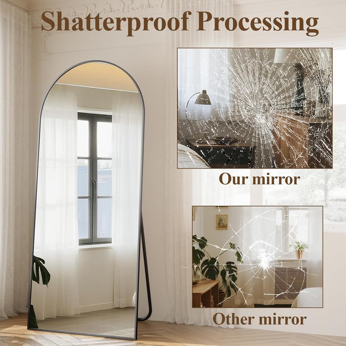 Arched Full Length Mirror 71"X26" - Floor Standing Body Mirror with Aluminum Frame,Leaning Hanging for Bedroom Cloakroom Living Room Black