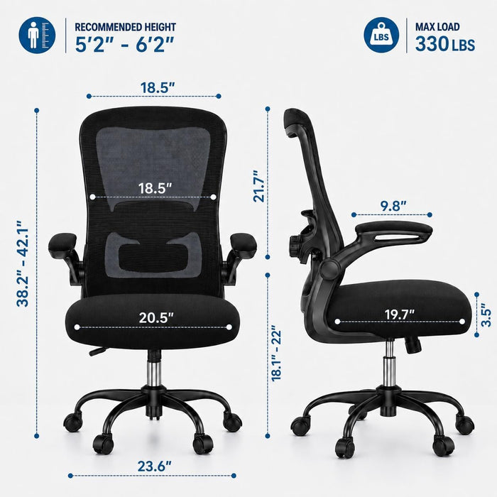 Ergonomic Office Chair for Lower Back Relief, 4-Way Lumbar, 330 LBS