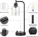 Industrial Table Lamps for Bedrooms Set of 2 - Fully Dimmable Bedside Lamps with USB a and C Ports and Outlet, Black Nightstand Lamps with Glass Shade for Living Room, Desk Lamps for Office Reading