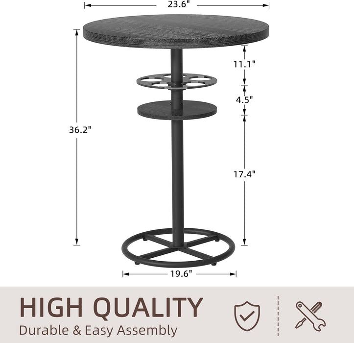 36” High Top Bar Table, Sturdy Frame with Metal Base for Cocktail, Pub, Easy Assembly, Matte Black