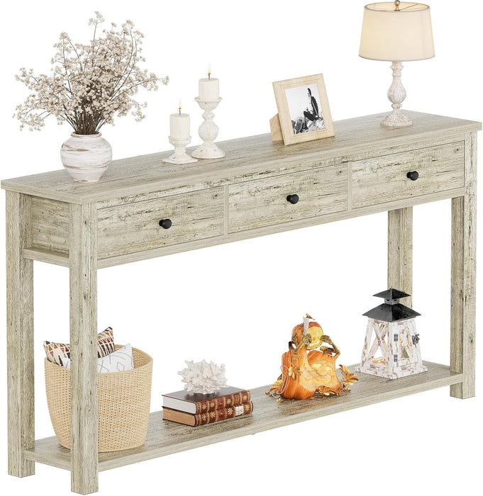 Farmhouse Console Table with 3 Drawers, 47 Inch Wood Sofa Table with Storage Shelf for Living Room, behind Couch, Entryway Table for Hallway, Living Room, or Foyer, Light Rustic Oak