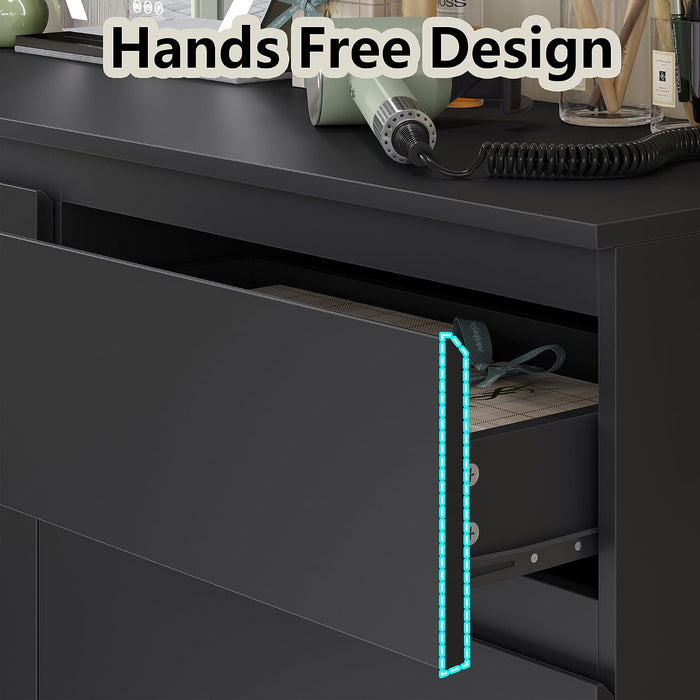Modern 6 Large Storage Drawers Dresser for Clothes Organizer, Black Modern Chest of Drawers for Closet, 42.5" Long Drawer Organizer Cabinet for Bedroom, Living Room, Entryway, Hallway