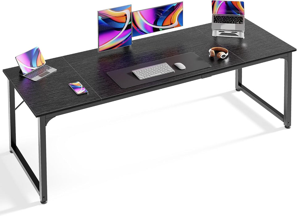 Computer Desk, 70 Inch Office Desk, Gaming Desk with Storage, Writing Desk Work Desk for Home Office, Study, Long Simple Desk, Large Legroom, Metal Frame, Black