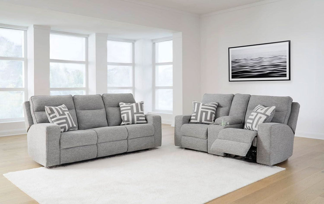 Biscoe Casual UV Resistant Power Reclining Sofa with Adjustable Headrest and USB Ports, Light Gray