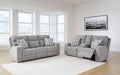 Biscoe Casual UV Resistant Power Reclining Sofa with Adjustable Headrest and USB Ports, Light Gray