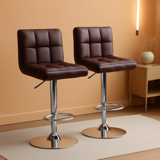 Bar Stools Set of 2, Adjustable PU Leather Swivel Barstools, Modern Counter Stools with Back and Footrest, Counter Height Barstools for Bar, Kitchen, Dining Room, Brown