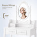 Vanity Table Set with 4 Drawer,Makeup Dressing Table W/Cushioned Stool,Girls Women Bedroom Furniture Set Oval Mirror White