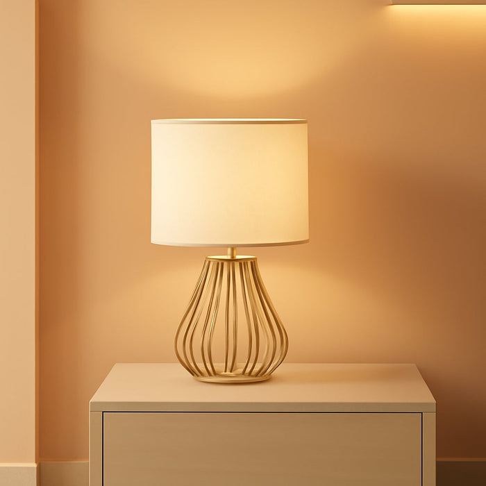 Gold Table Lamp, Small Gold Bedside Lamp with Metal Base & White Linen Lampshade, Modern Nightstand Lamp, Little Cute Desk Lamp for Bedroom, Living Room, 2700K LED Bulb Included, DCW06TL05