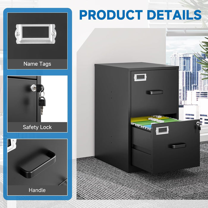 2 Drawer File Cabinet with Lock Vertical Filing Storage Cabinet Office Home Steel Vertical File Cabinets for Letter Size File Cabinet Locked,Assembly Required