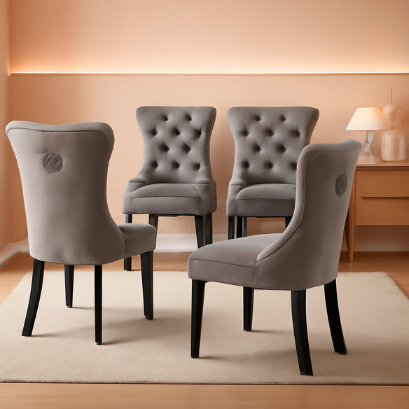 Grey Velvet Dining Chairs Set of 4, Tufted Upholstered Dining Room