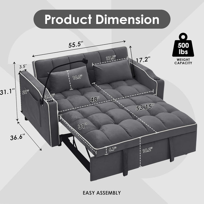 Velvet Charcoal Gray Adjustable Convertible Sleeper Sofa
