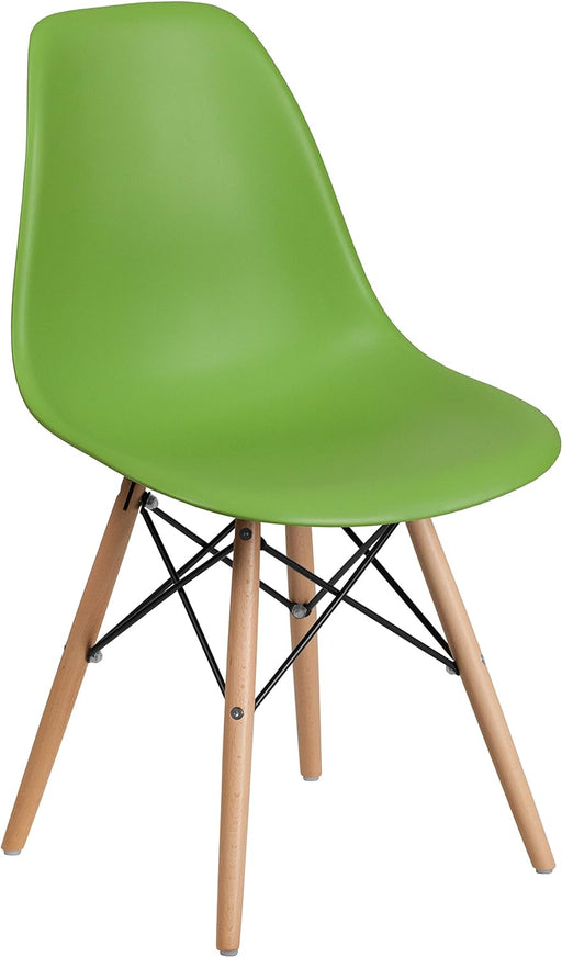 Elon Series Green Plastic Chair with Wooden Legs, 22.5"D X 18.25"W X 31.5"H